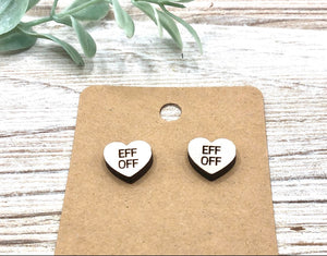 Not So Nice Wood Conversation Heart Saying Earrings SET of 3