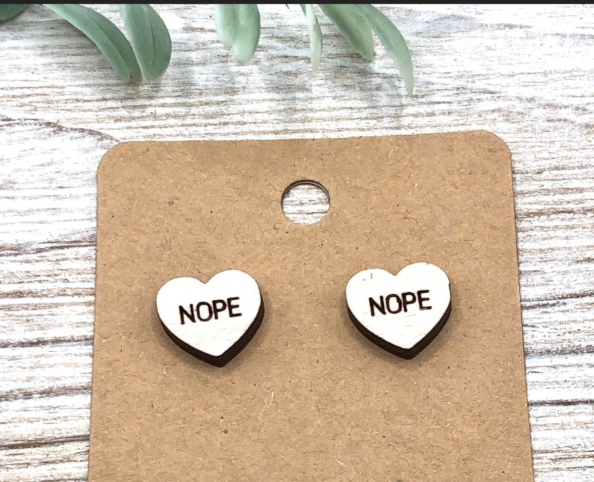 Not So Nice Wood Conversation Heart Saying Earrings SET of 3