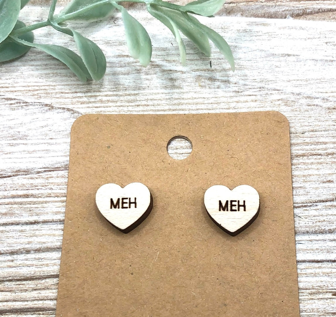 Not So Nice Wood Conversation Heart Saying Earrings SET of 3