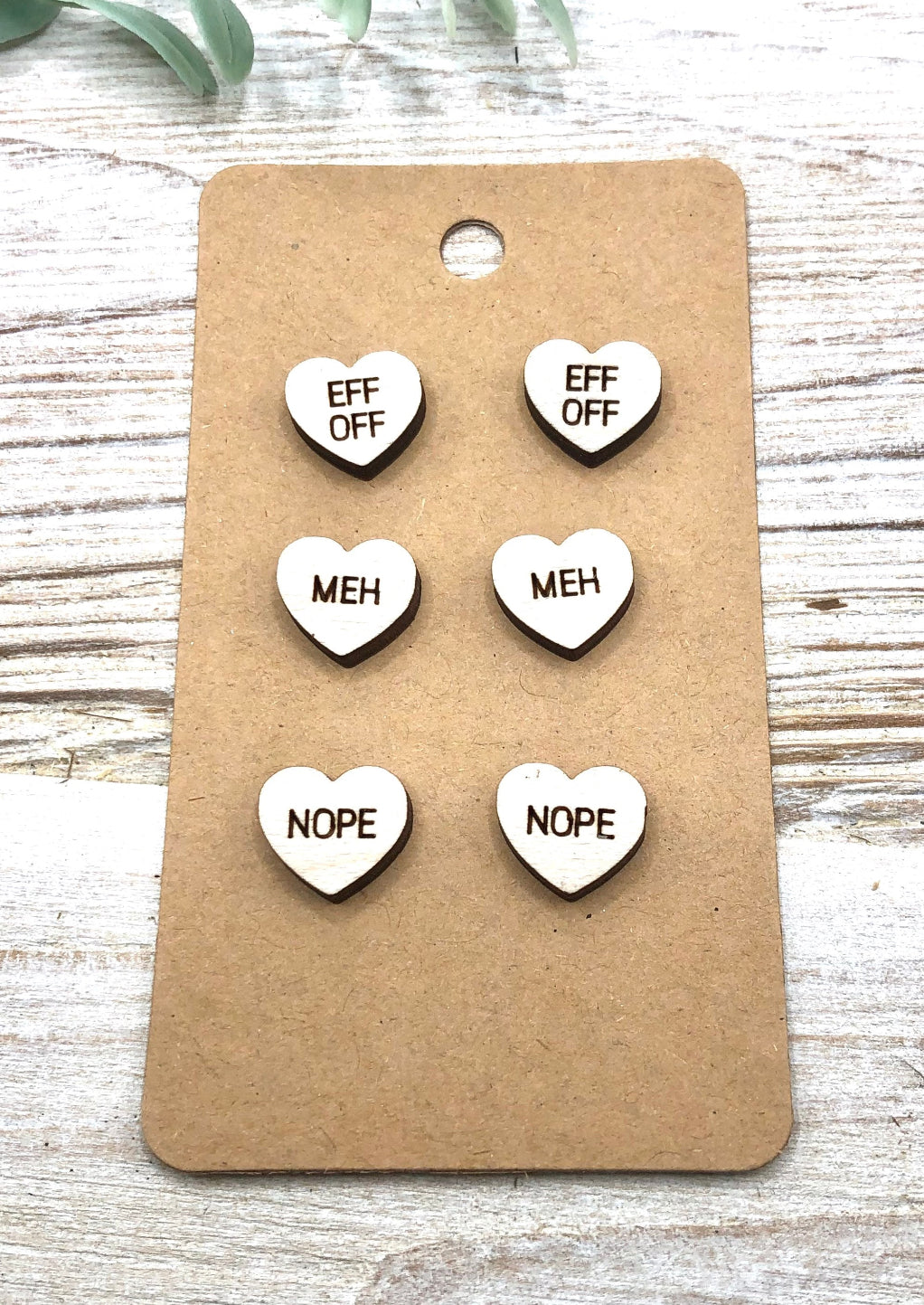 Not So Nice Wood Conversation Heart Saying Earrings SET of 3