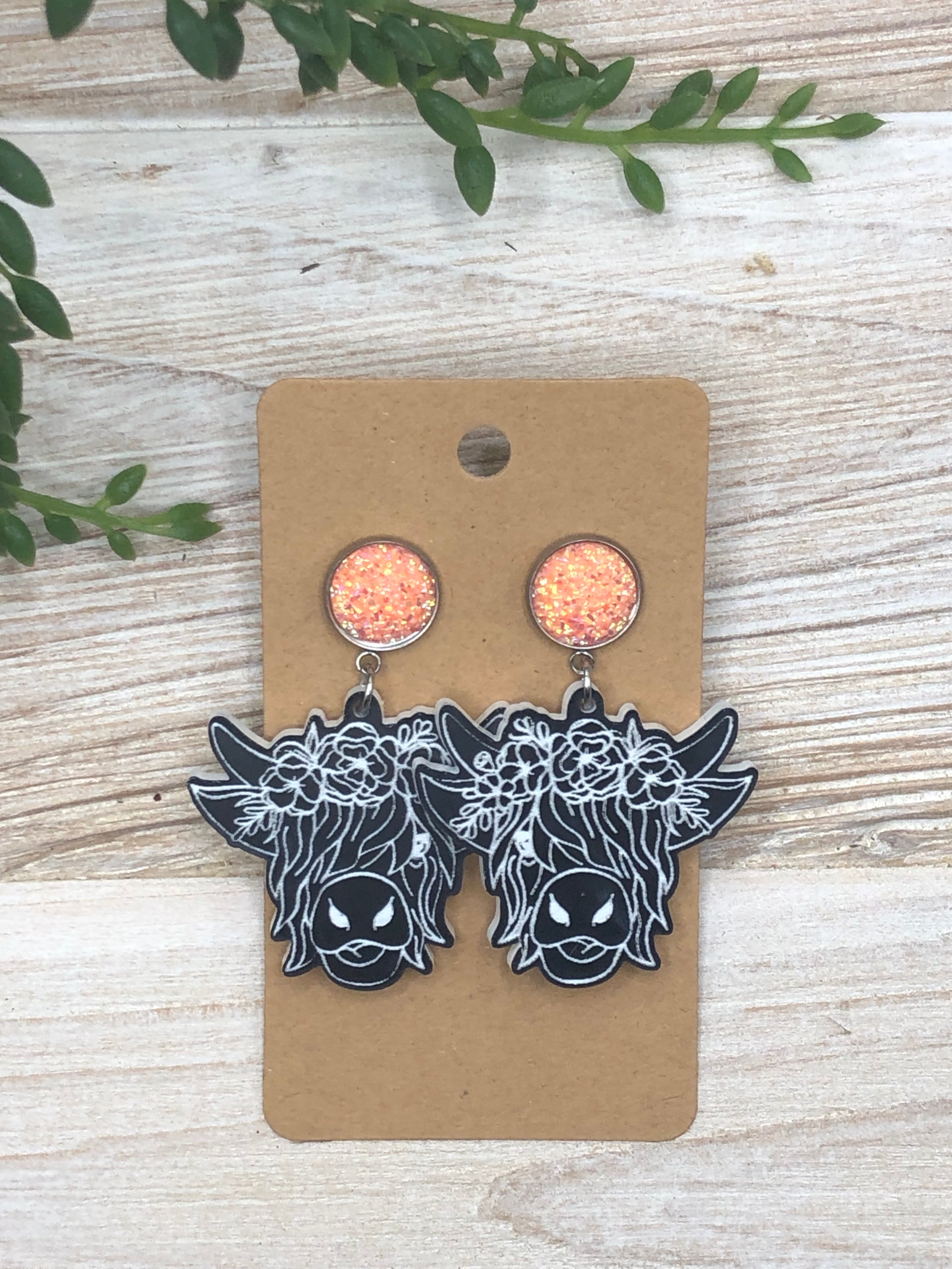 Highland Cow Acrylic Earrings