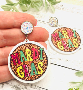 Mardi Gras Round Sublimation Earrings