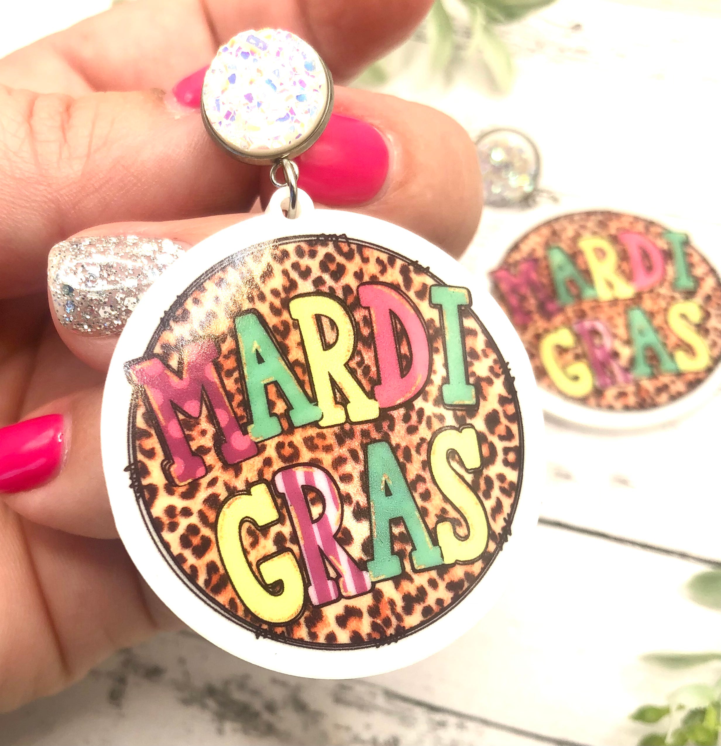 Mardi Gras Round Sublimation Earrings