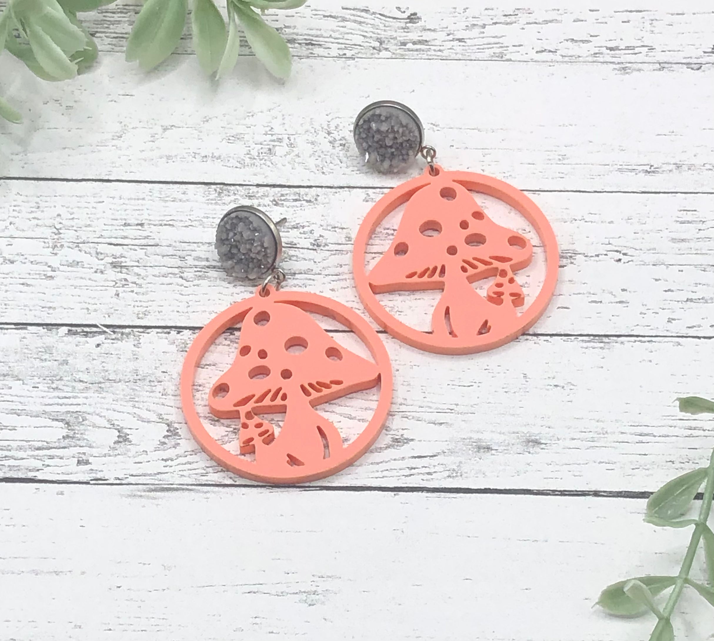 Mushroom Round Acrylic Earrings