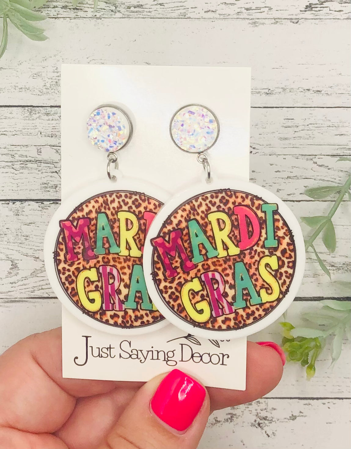 Mardi Gras Round Sublimation Earrings