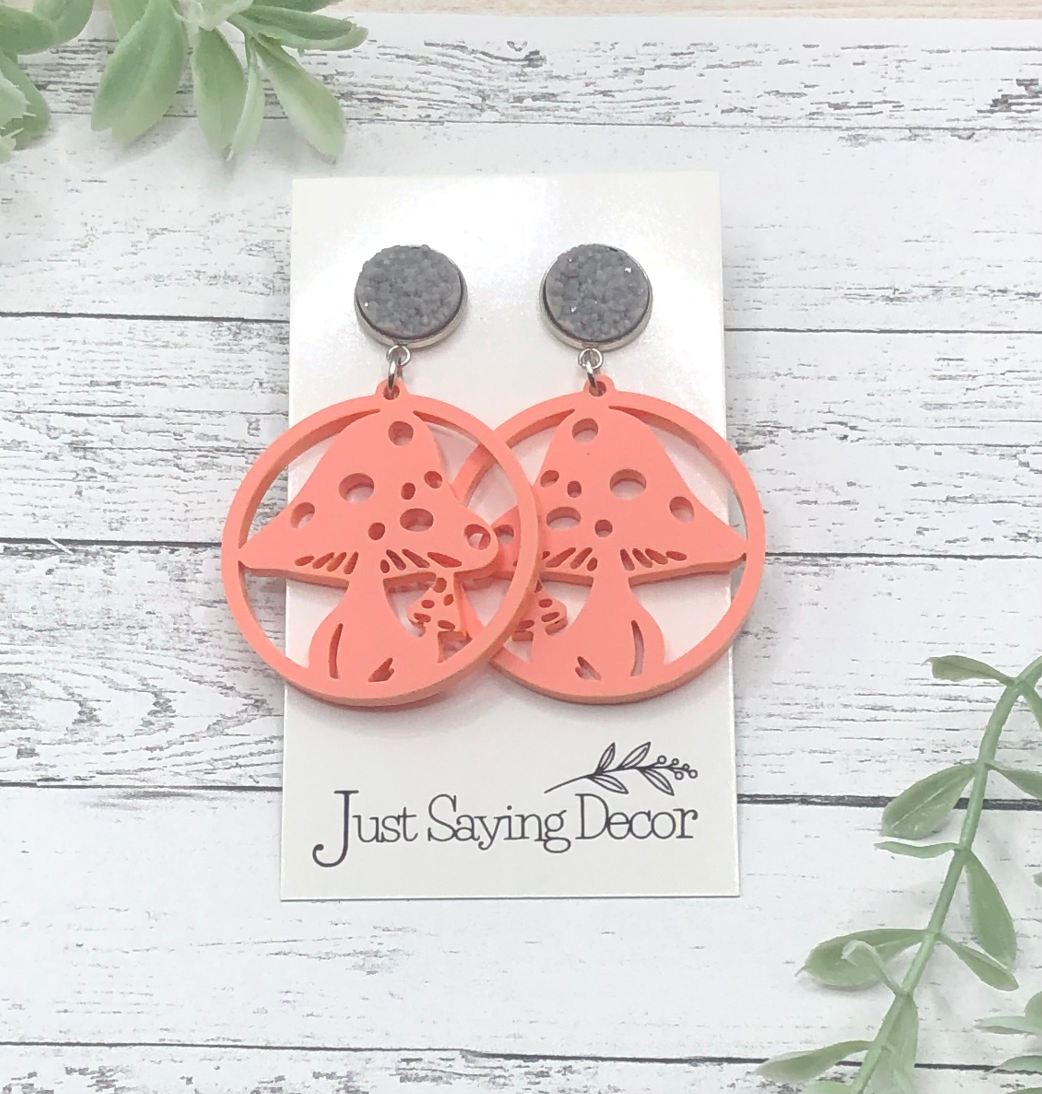 Mushroom Round Acrylic Earrings