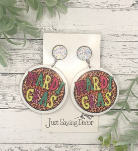 Mardi Gras Round Sublimation Earrings