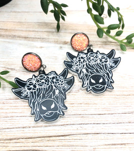 Highland Cow Acrylic Earrings